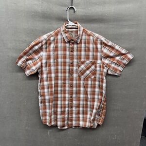 GH Bass Earth Shirt Mens Medium Brown Orange Plaid Short Sleeve Button Up Casual